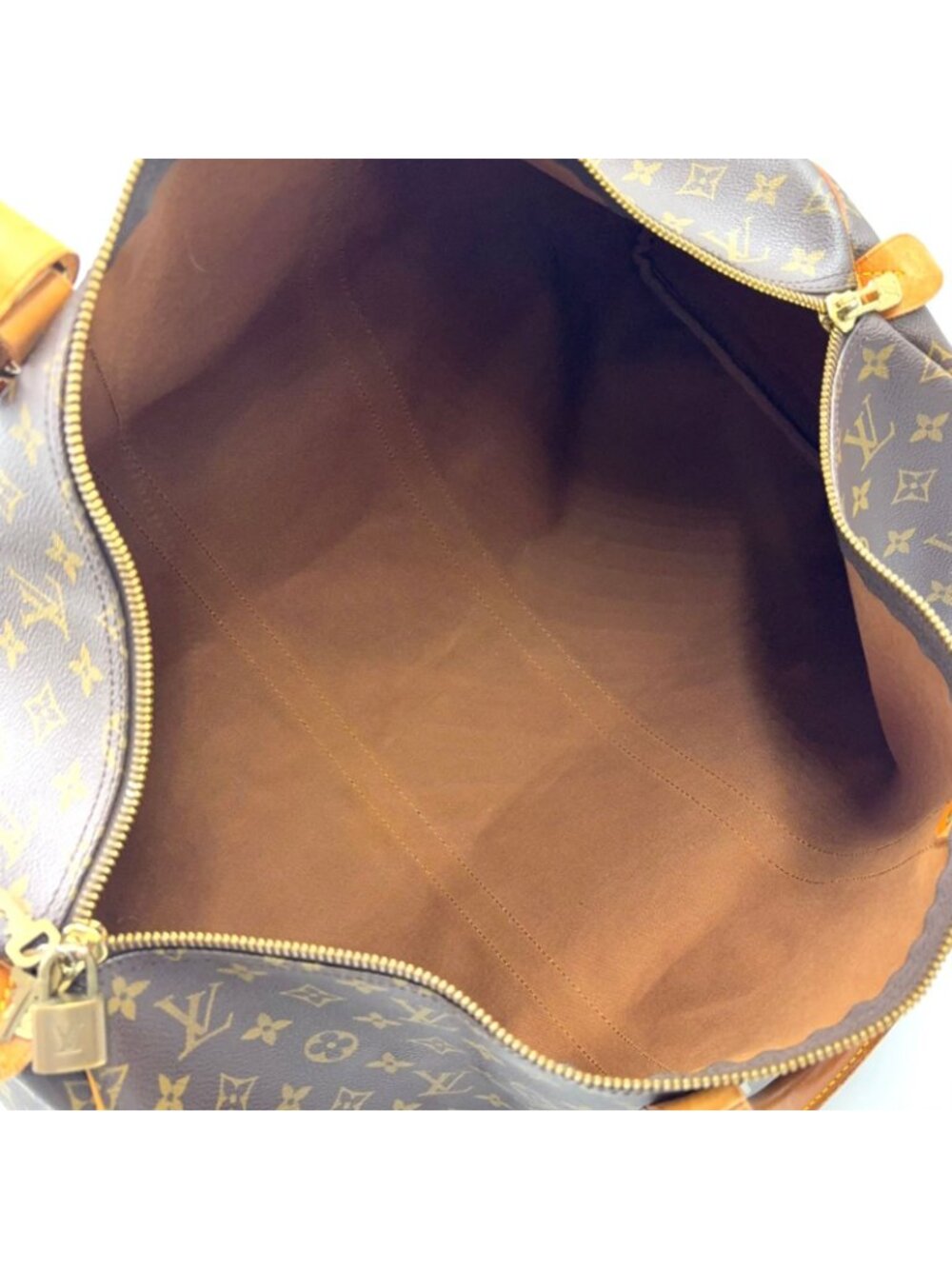 Louis Vuitton Keepall 55 Monogram Leather Brown Light Boston Bag Gold - Picture 3 of 15